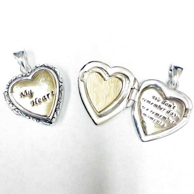 Sterling Silver Pendant Heart Locket "My Heart" Word on Gold Pl
