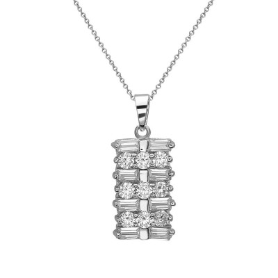 Sterling Silver Pendant Rd Clear Cubic Zirconia Inbetween Clear Bagutte Cubic Zirconia