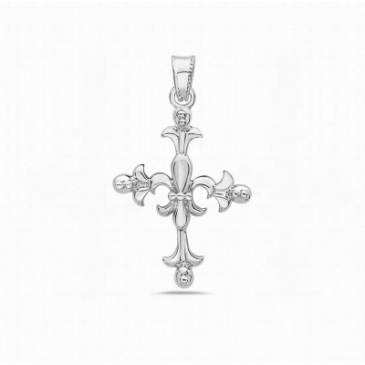 STERLING SILVER PENDANT CROSS WITH FLEUR DE LIS