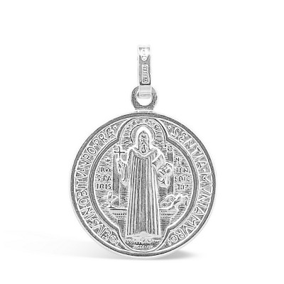 STERLING SILVER PENDANT 20MM CIRCLE SAINT BENEDICT, CROSS