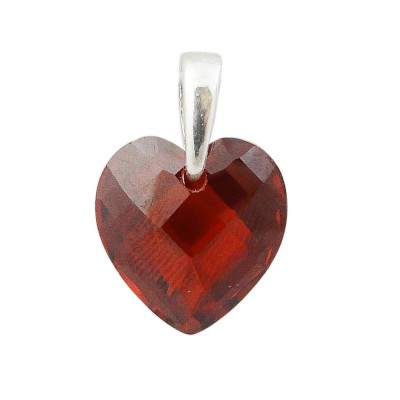 STERLING SILVER PENDANT GARNET CUBIC ZIRCONIA CHESS CUT HEART WITH BAIL