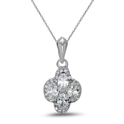 STERLING SILVER PENDANT 4 OVAL CLEAR CZ+ CUBIC ZIRCONIA AROUND