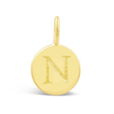 STERLING SILVER PLAIN ROUND CHARM LETTER N * GOLD PLATED