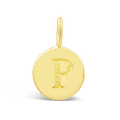STERLING SILVER PLAIN ROUND CHARM LETTER P * GOLD PLATED
