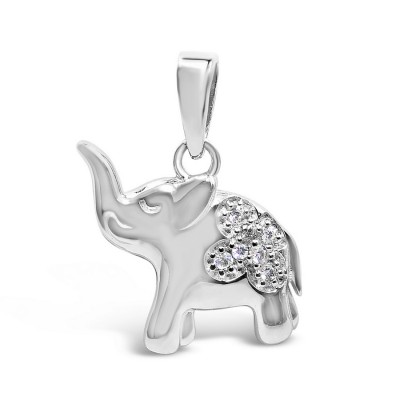 STERLING SILVER PENDANT ELEPHANT WITH CUBIC ZIRCONIA ON DRAPE
