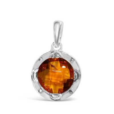 Sterling Silver Pendant Round Silver Wrap Chess Cut Champagne C