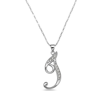 Sterling Silver PENDANT INITIAL I SCRIPT CLEAR Cubic Zirconia-6S-4921CL-I