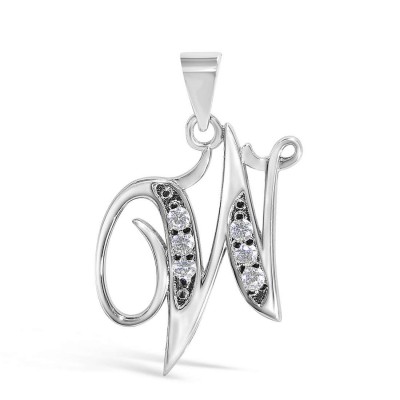 Sterling Silver Pendant Initial With Script Clear Cubic Zirconia