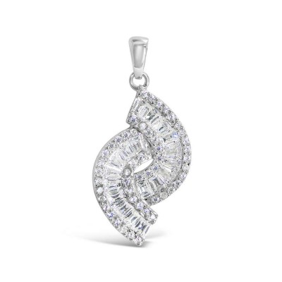 Sterling Silver Pendant Hugging 2 Wavyline Baugette Cubic Zirconia Small Cubic Zirconia