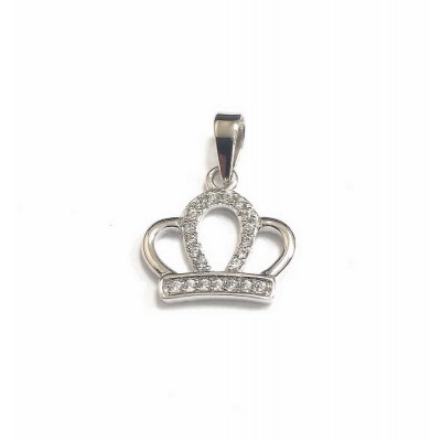 Sterling Silver Pendant Crown Clear Cubic Zirconia Line Center