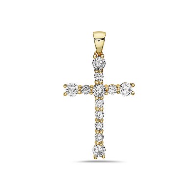 Sterling Silver Pendant Cross 3 Mm+4 Mm Clear Round Cubic Zirconia Gold Pla
