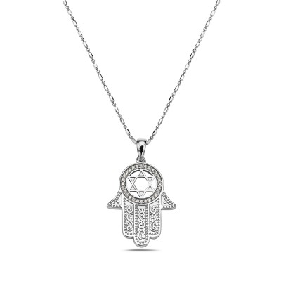 Sterling Silver PENDANT HAMSA DAVID STAR ROUND AT THE TOP-6S-5017CL