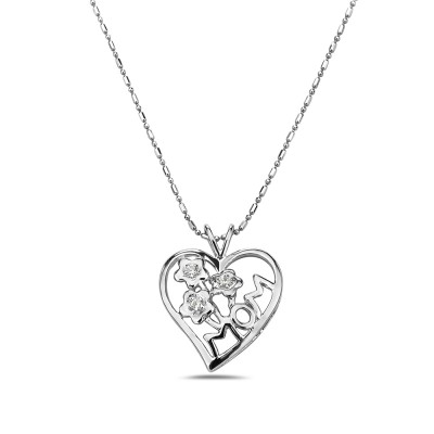 Sterling Silver PENDANT HEART 2 FLOWERS "MOM"-6S-5046CL