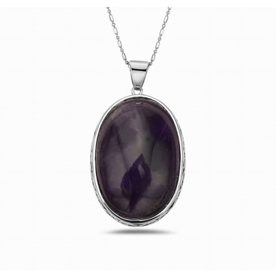 Sterling Silver PENDANT OVAL GENUINE AMETHYST FILIGREE SIDE-6S-5055A-L