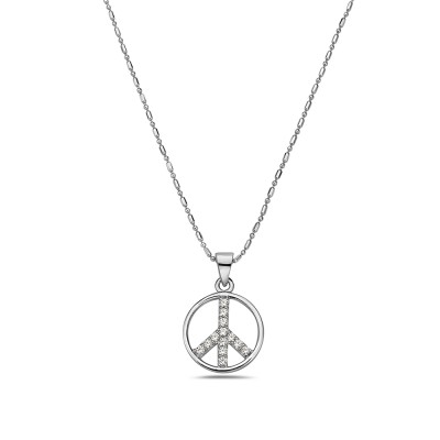 Sterling Silver PENDANT CHARM SWAROVSKI Cubic Zirconia PEACE SIGN-6S-5056CL-SW