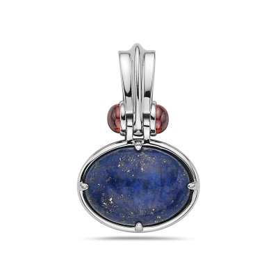 Sterling Silver PENDANT GENUINE OVAL LAPIS WITH RED GARNET COLO
