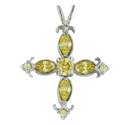 Sterling Silver Pendant Citrine Cubic Zirconia Marquis Cross
