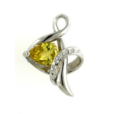 Sterling Silver Pendant Tear Drop Citrine Cubic Zirconia Lines of Clear Cubic Zirconia