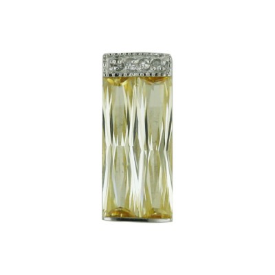 Sterling Silver Pendant Baggue Citrine Crystk with Clear Cubic Zirconia