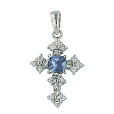 Sterling Silver Cross Pendant Tz Cubic Zirconia Square in Centrl