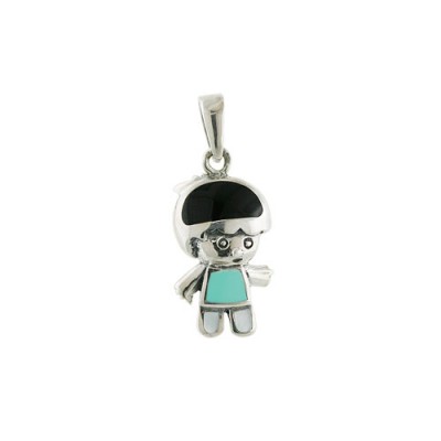 Sterling Silver Pendant Boy Onxy+Turq+Mother of Pearl