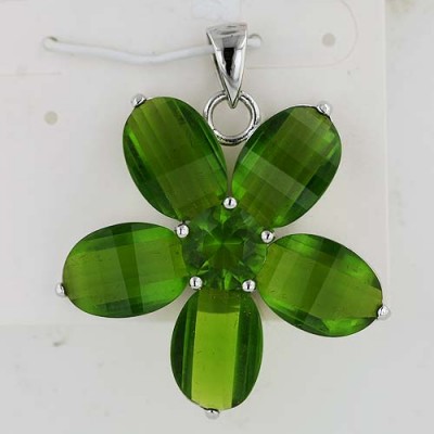 Sterling Silver Pendant 5 Petals Peridot Crystl 15 mm Petals Barrel Cu