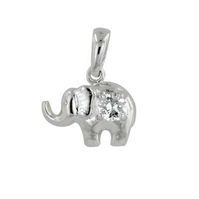 Sterling Silver Pendant Elephant with Circle Clear Cubic Zirconia