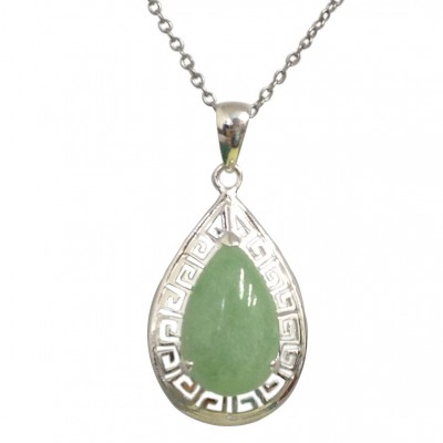 Sterling Silver Pendant Teardrop Jade with Sterling Silver Design All Around