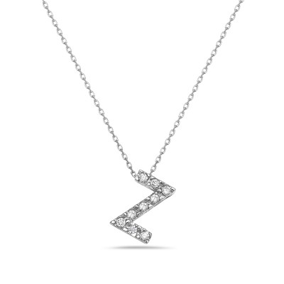 Sterling Silver Pendant Clear Cubic Zirconia Letter Z