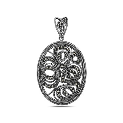 Marcasite Pendant Oval Open Filigree