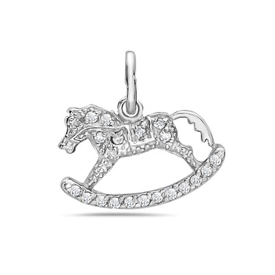 Sterling Silver Pendant Clear Cubic Zirconia Horse Rocker