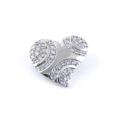 Sterling Silver Pendant Slanted Heart with Clear Cubic Zirconia