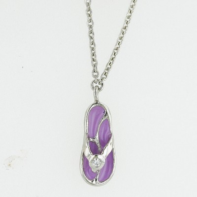 Sterling Silver Anklet 9.75" Purple Whimsy Enamel with Clear Cubic Zirconia Bez
