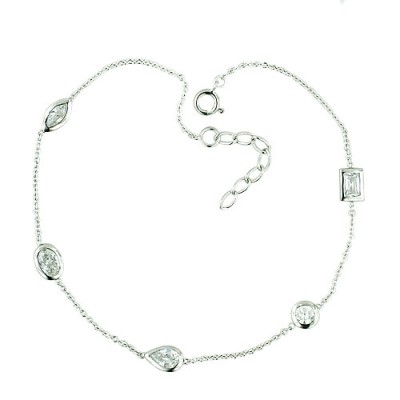 Sterling Silver Anklet Rectangular + Round + Teardrop + Oval + Marqui