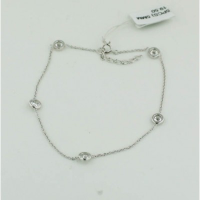 Sterling Silver Anklet (5Pcs) 5mm Clear Cubic Zirconia Bezel Links Chain (Dby