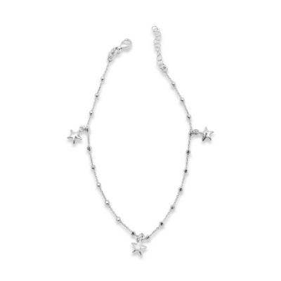 STERLING SILVER ANKLET 3 STARFISH CHARMS BEADS ON CHAIN