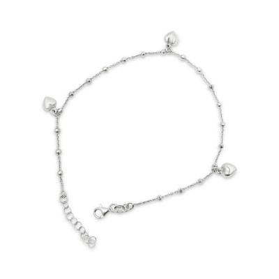 STERLING SILVER ANKLET 3 PUFFY HEART CHARMS BEAD CHAINS