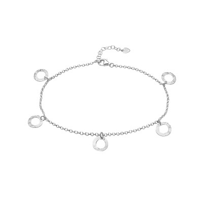 Sterling Silver ANKLET TRIP HAMMER TEXTURE CIRCLE CHARMS-7S-115E