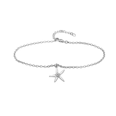Sterling Silver ANKLET STARFISH Cubic Zirconia CENTER CHARM-7S-123CL