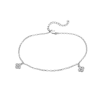 Sterling Silver ANKLET Cubic Zirconia FLOWER CHARMS -7S-124CL