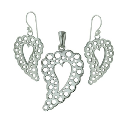 Brass Set Slanting Heart Bubble Silver Plate**Ec, Silver