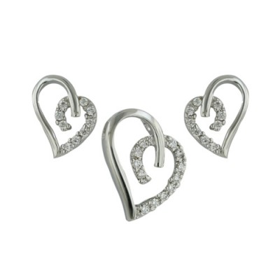 Brass Set Earring+Pendant Heart Line *Rh Nickel Fr