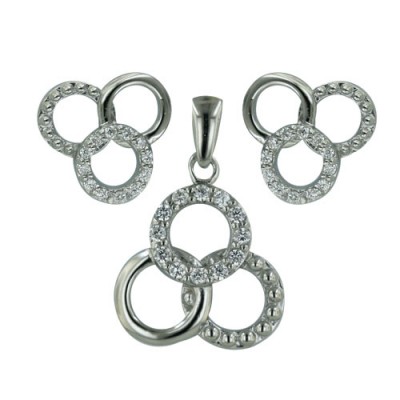Brass Earring +Pendant Tri-Circles Cz *Rh Nickel F