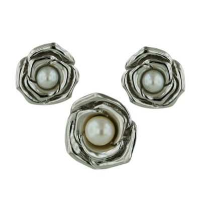 Brass Set Rose W/ 4+6Mm Fwp, White