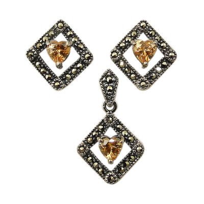 Marcasite Set Diamd Open with Champagne Cubic Zirconia Heart