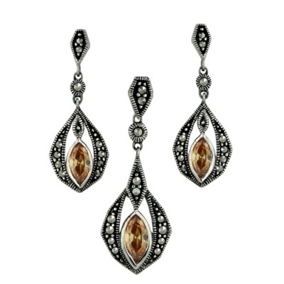 Marcasite Set Champagne Cubic Zirconia Marquis