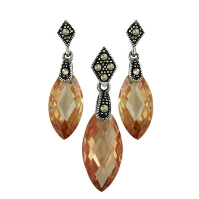 Marcasite Set Champagne Cubic Zirconia Oval