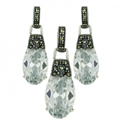 Marcasite Set Swinging Clear Cubic Zirconia Drop
