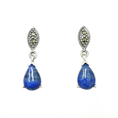 Marcasite Erg Lapis Blue Danglin Teardrop with Marquise Top