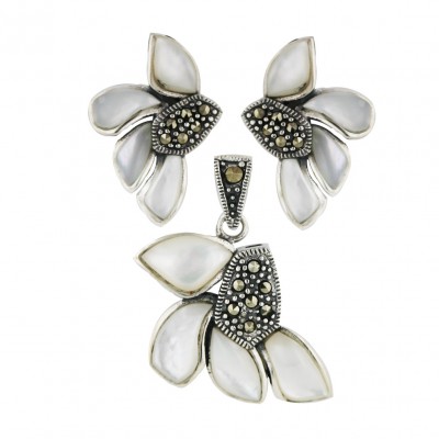 Marcasite Set 4 White Mother of Pearl+Marcasite Pieces